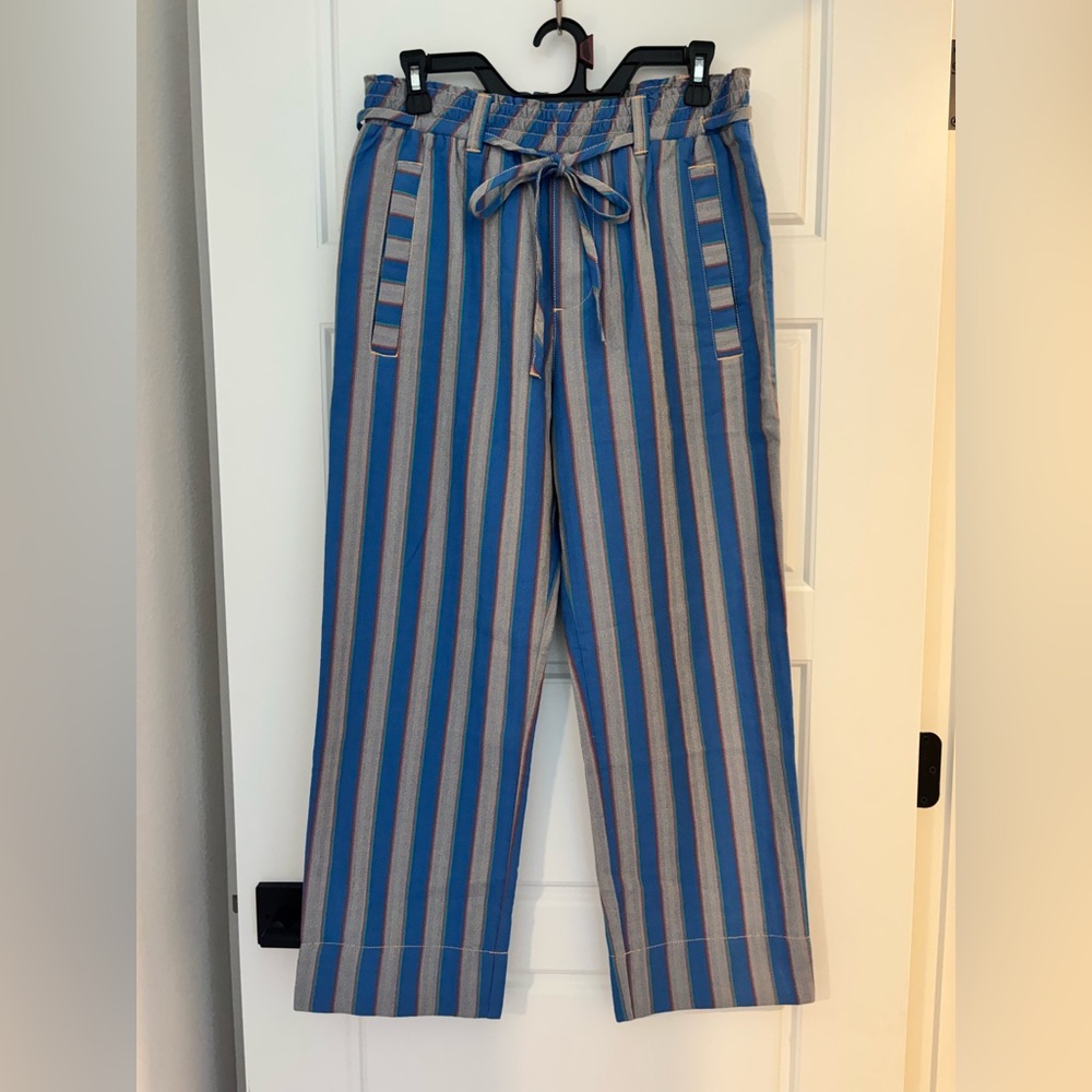Free People Blue and Gray Striped Cropped Pants NWOT